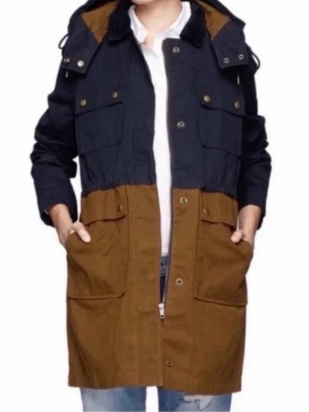 J Crew navy and olive Color Block Field Trench Utility Jacket Size XS